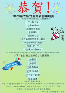 2020華大新竹盃創新創業競賽 決賽組別公佈